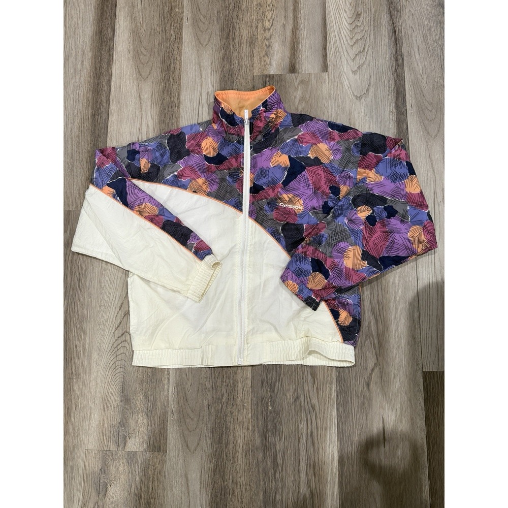 VTG Reebok Nylon Windbreaker Jacket 80s 90s Funky Small Hipster Colorful